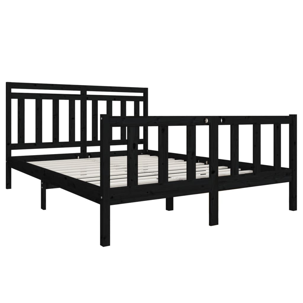 Estrutura de cama king 150x200 cm madeira maciça preto - Image 2