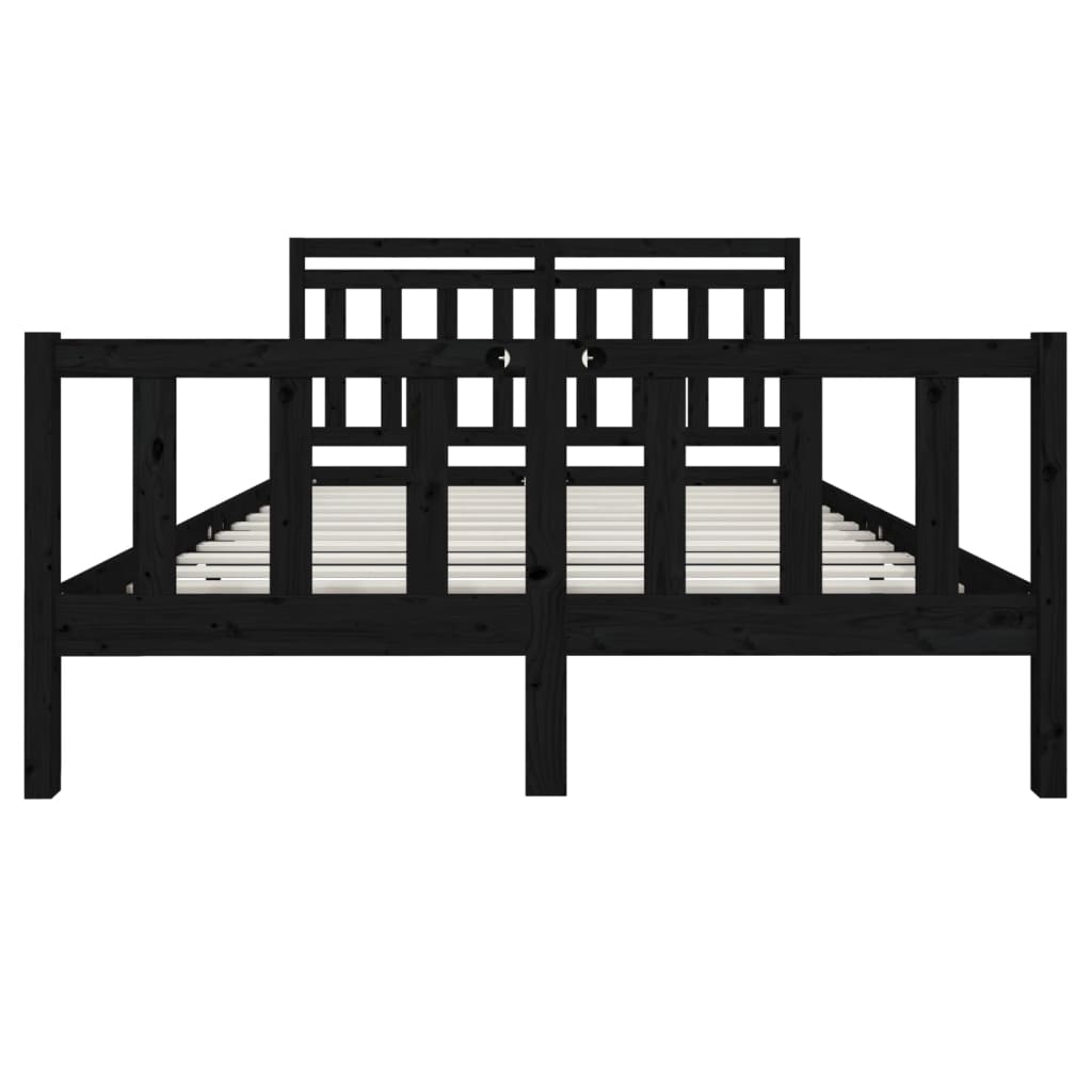 Estrutura de cama king 150x200 cm madeira maciça preto - Image 3