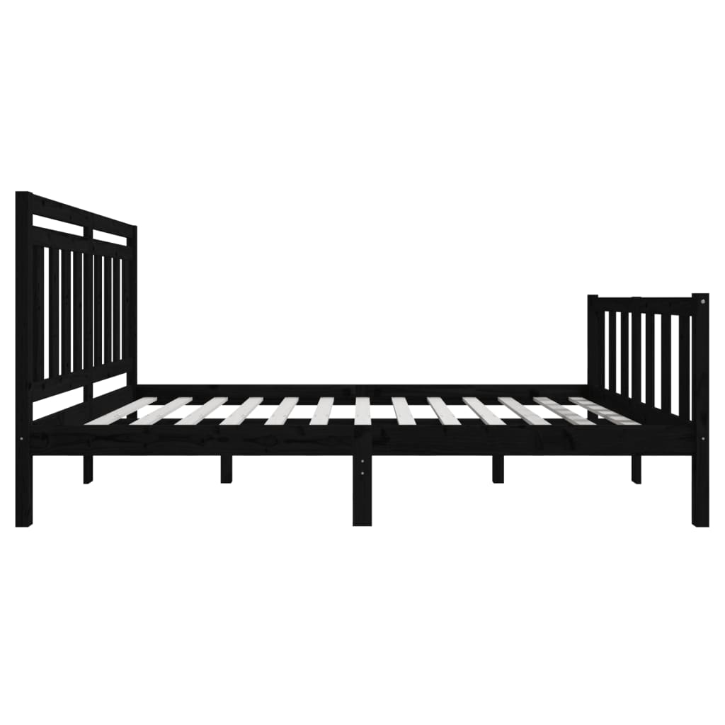 Estrutura de cama king 150x200 cm madeira maciça preto - Image 4