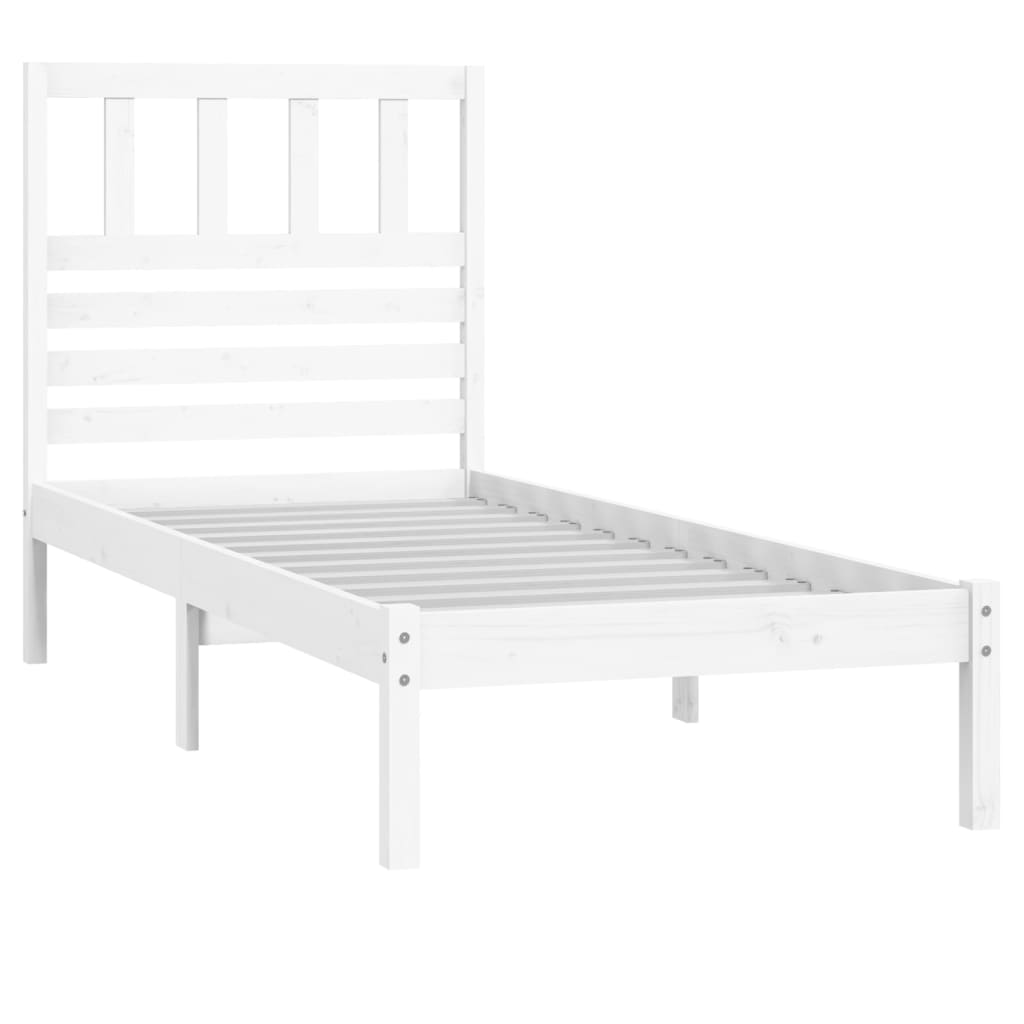 Cama sem colchão 75x190 cm madeira de pinho maciça branco - Image 2