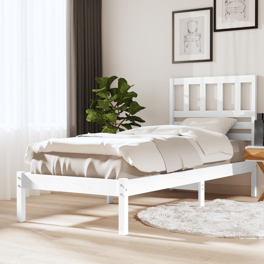Cama sem colchão 75x190 cm madeira de pinho maciça branco