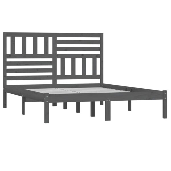 Estrutura de cama de casal 135x190 cm pinho maciço cinzento - Image 2