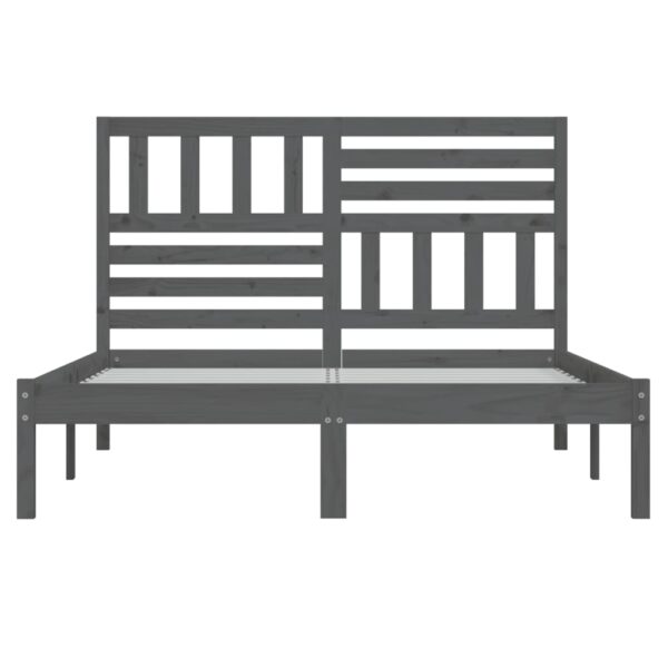 Estrutura de cama de casal 135x190 cm pinho maciço cinzento - Image 3