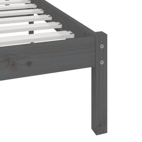 Estrutura de cama de casal 135x190 cm pinho maciço cinzento - Image 6