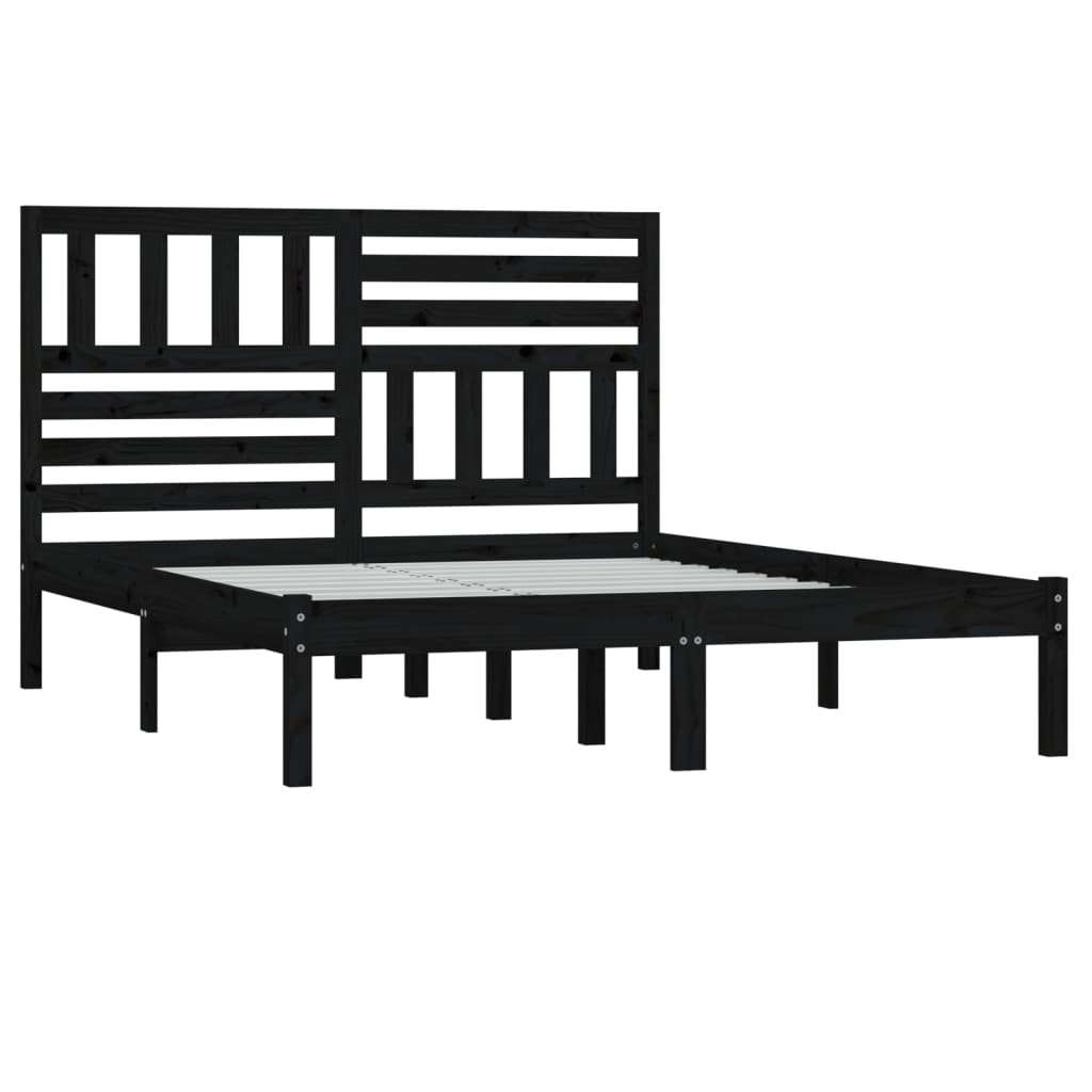 Estrutura de cama de casal 135x190 cm pinho maciço preto - Image 2