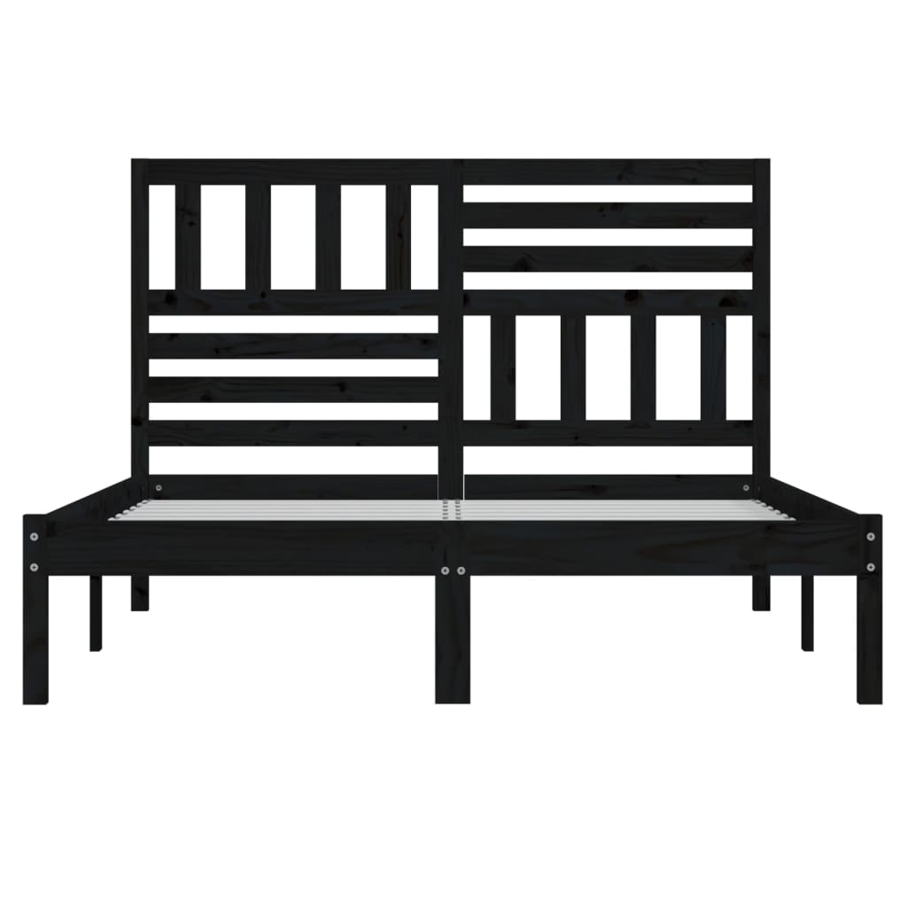 Estrutura de cama de casal 135x190 cm pinho maciço preto - Image 3
