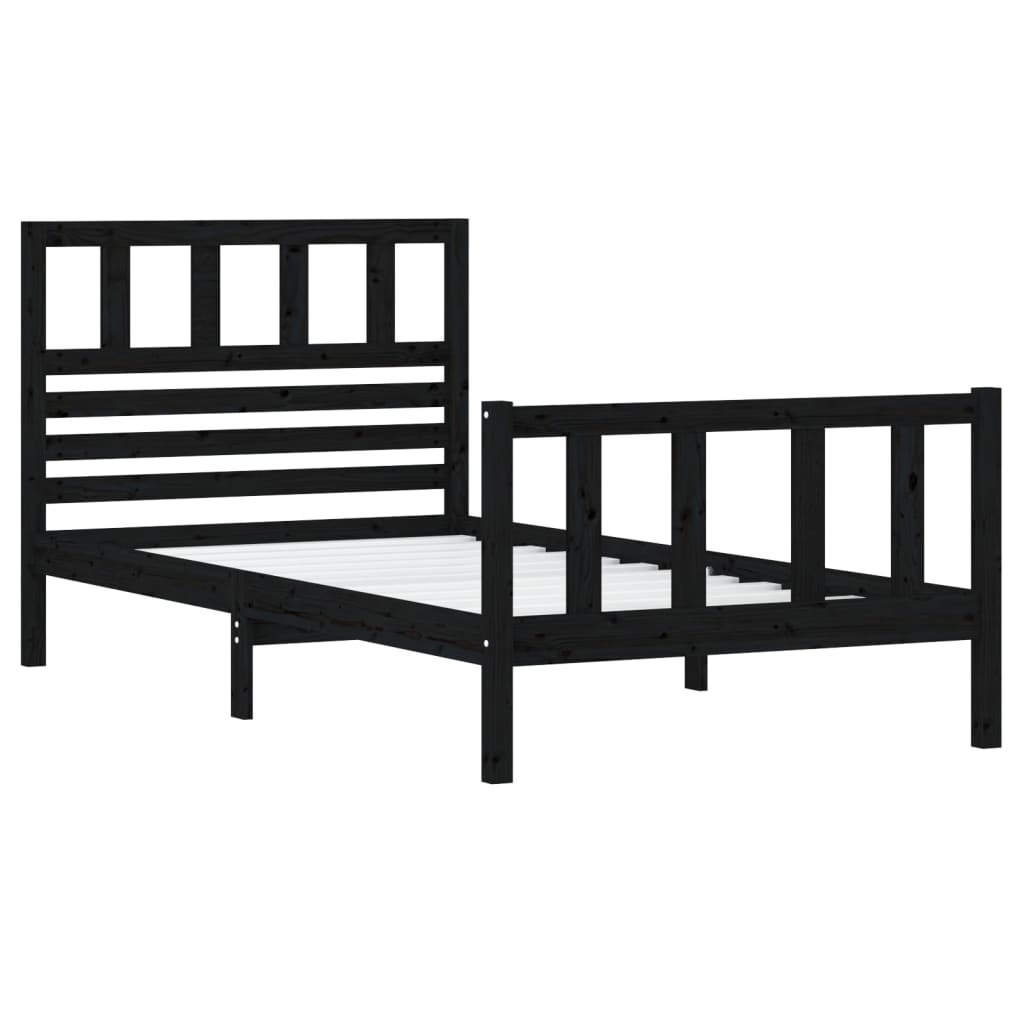 Estrutura cama de solteiro 90x200 cm madeira maciça preto - Image 2