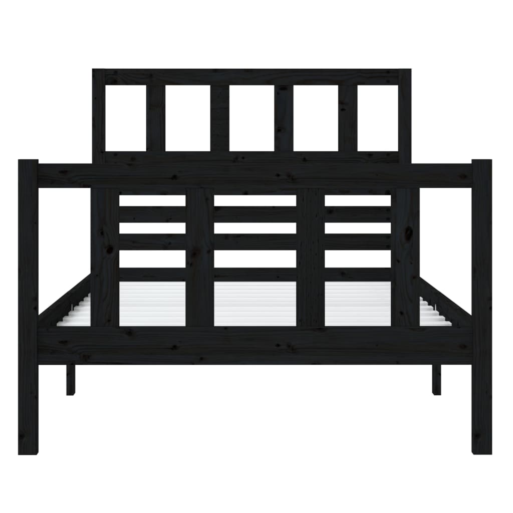 Estrutura cama de solteiro 90x200 cm madeira maciça preto - Image 3