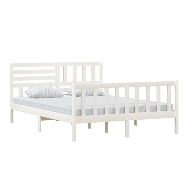 Estrutura de cama king 150x200 cm madeira maciça branco - Image 2