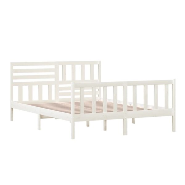 Estrutura de cama king 150x200 cm madeira maciça branco - Image 3