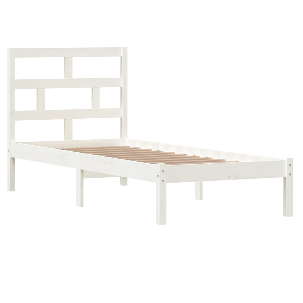 Estrutura cama pequena solteiro 75x190 cm madeira maciça branco - Image 2
