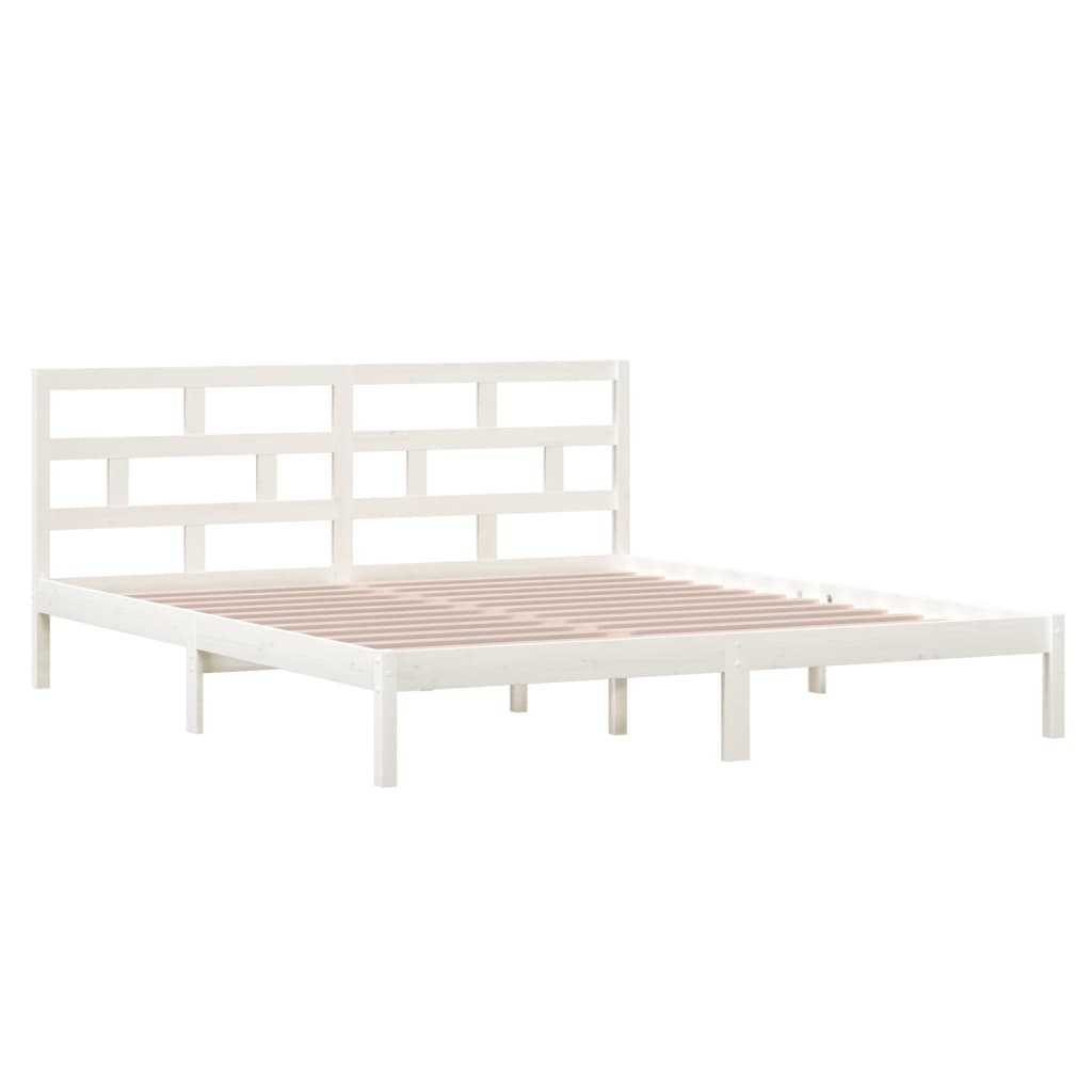 Estrutura de cama casal 135x190 cm madeira maciça branco - Image 2