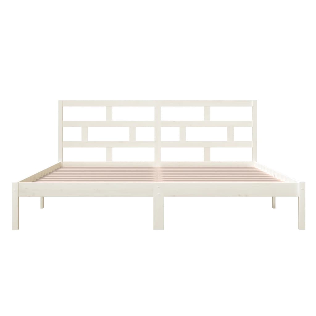 Estrutura de cama casal 135x190 cm madeira maciça branco - Image 3