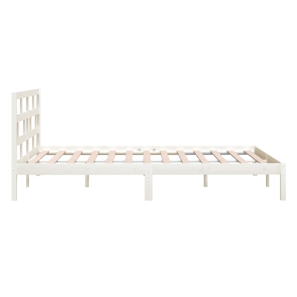 Estrutura de cama casal 135x190 cm madeira maciça branco - Image 4