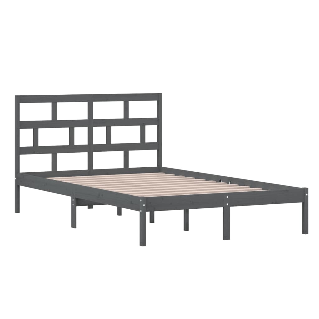 Estrutura de cama 120x200 cm madeira de pinho maciça cinzento - Image 2