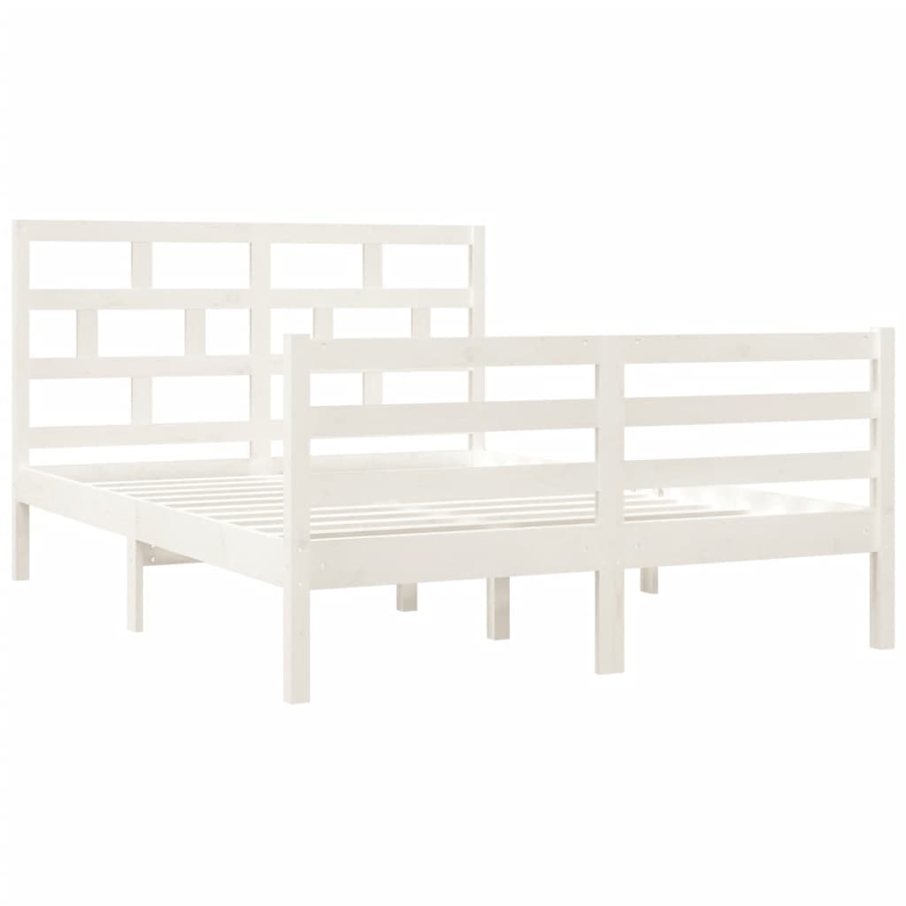 Estrutura de cama casal 135x190 cm madeira maciça branco - Image 2