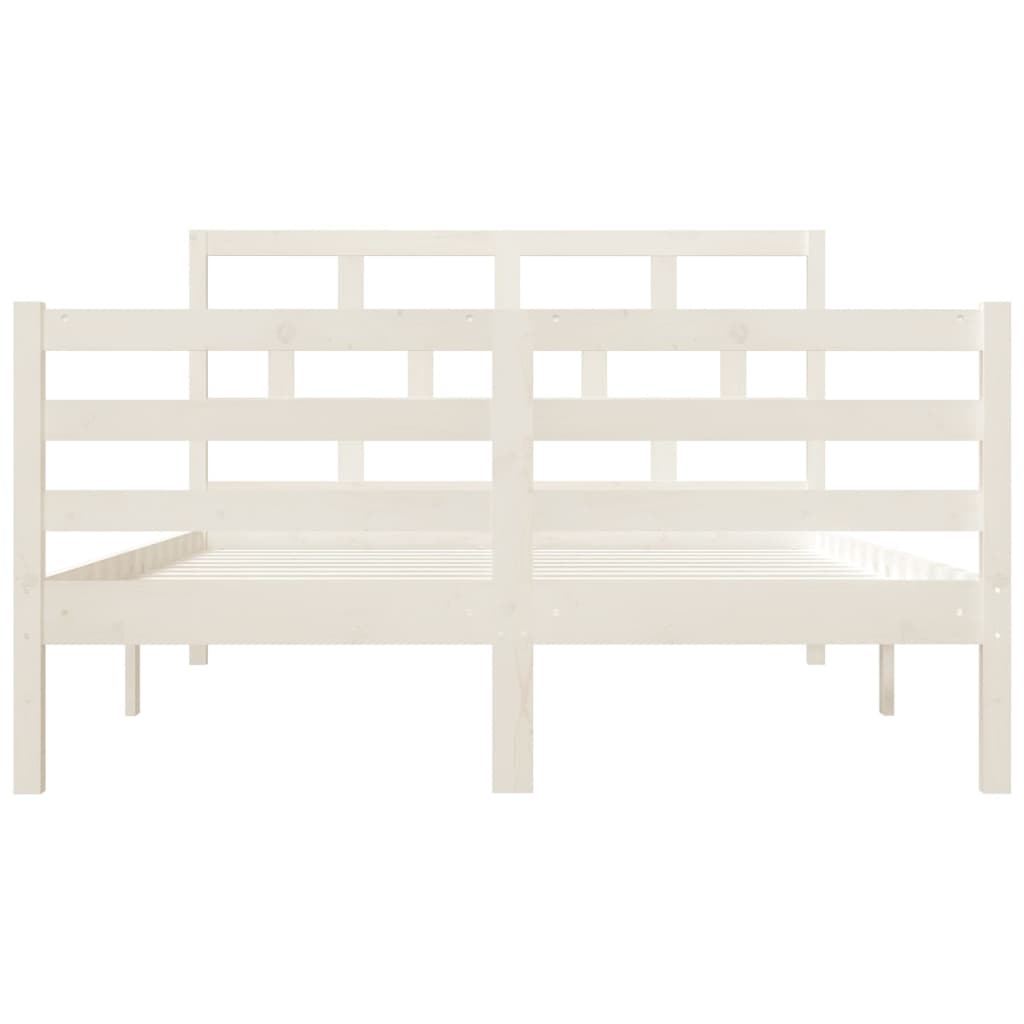 Estrutura de cama casal 135x190 cm madeira maciça branco - Image 3