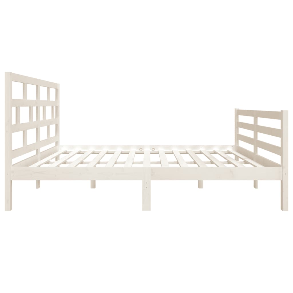 Estrutura de cama casal 135x190 cm madeira maciça branco - Image 4