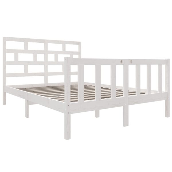 Estrutura de cama casal 135x190 cm pinho maciço branco - Image 2