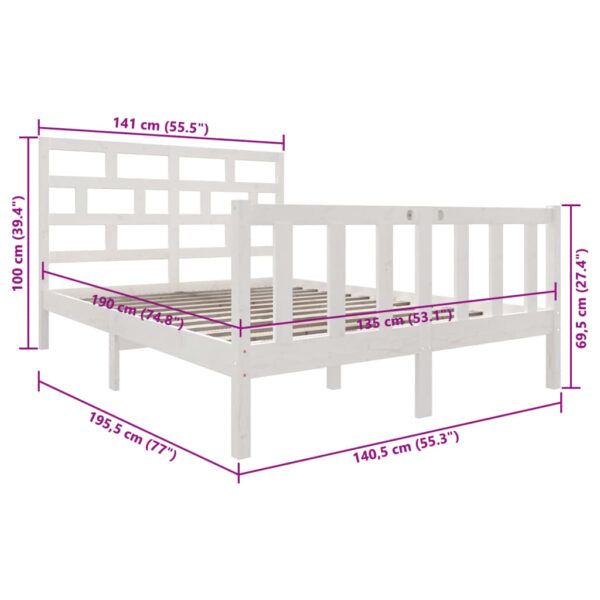 Estrutura de cama casal 135x190 cm pinho maciço branco - Image 8