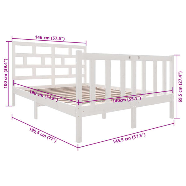 Estrutura de cama 140x190 cm madeira de pinho maciça branco - Image 8