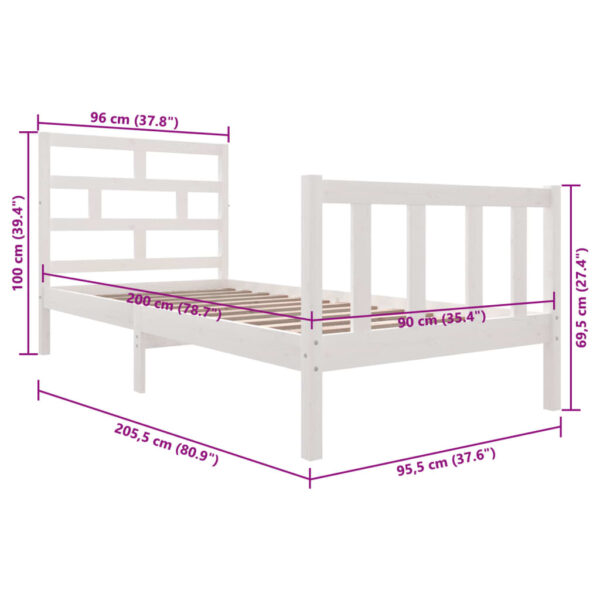Estrutura de cama 90x200 cm madeira de pinho maciça branco - Image 8