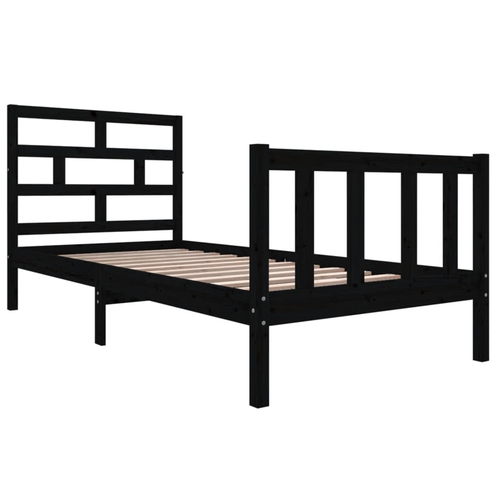 Estrutura de cama 90x200 cm madeira de pinho maciça preto - Image 2