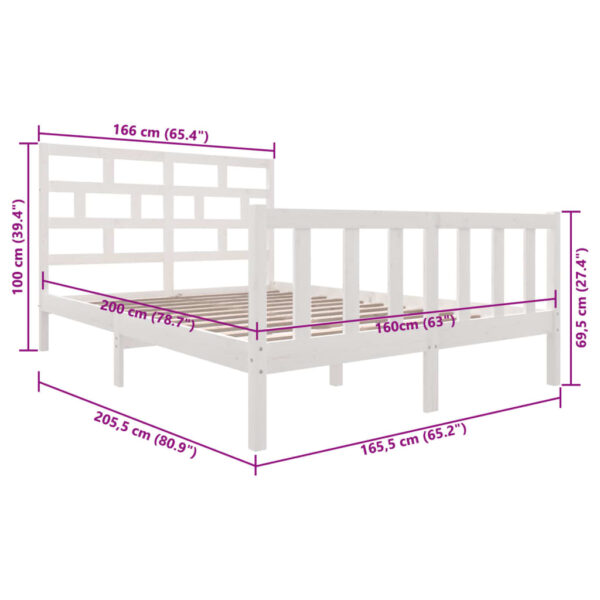 Estrutura de cama 160x200 cm madeira de pinho maciça branco - Image 8
