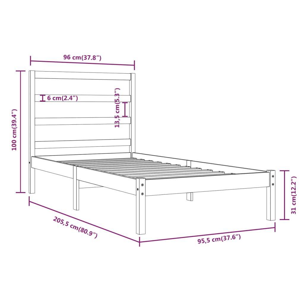 Cama sem colchão 90x200 cm madeira de pinho maciça branco - Image 5