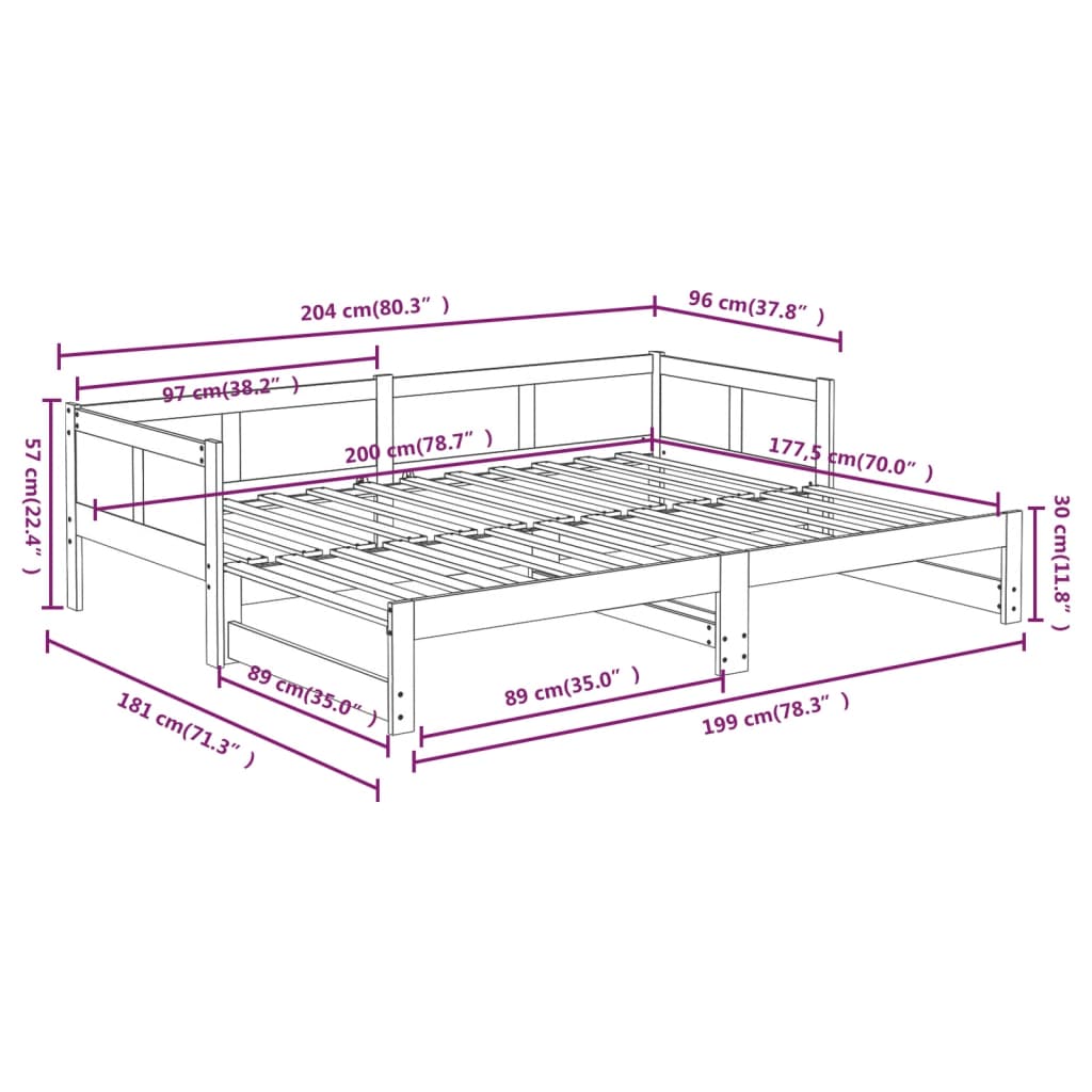 Sofá-cama de puxar 2x(90x200) cm pinho maciço - Image 11