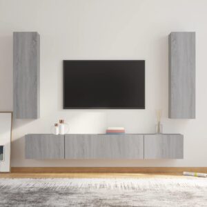Conjunto móveis de TV 4 pcs madeira processada sonoma cinza