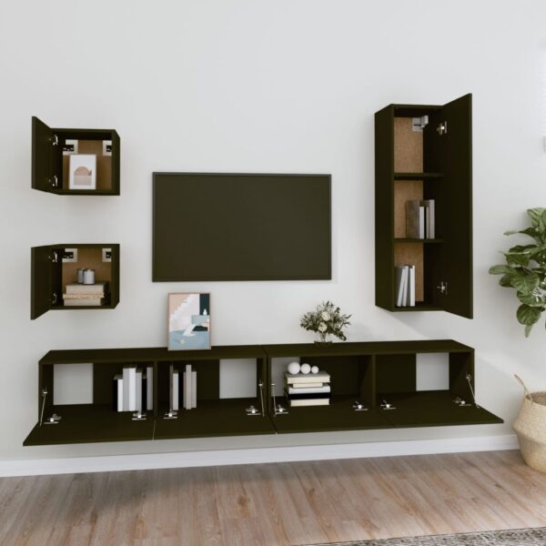 Conjunto móveis de TV 5 pcs madeira processada preto - Image 2