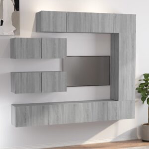 Conjunto móveis de TV 7 pcs madeira processada sonoma cinza