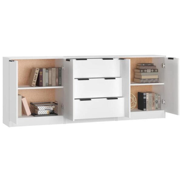 VidaXL 3 pcs aparadores derivados de madeira branco - Image 4