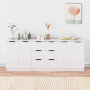 VidaXL 3 pcs aparadores derivados de madeira branco