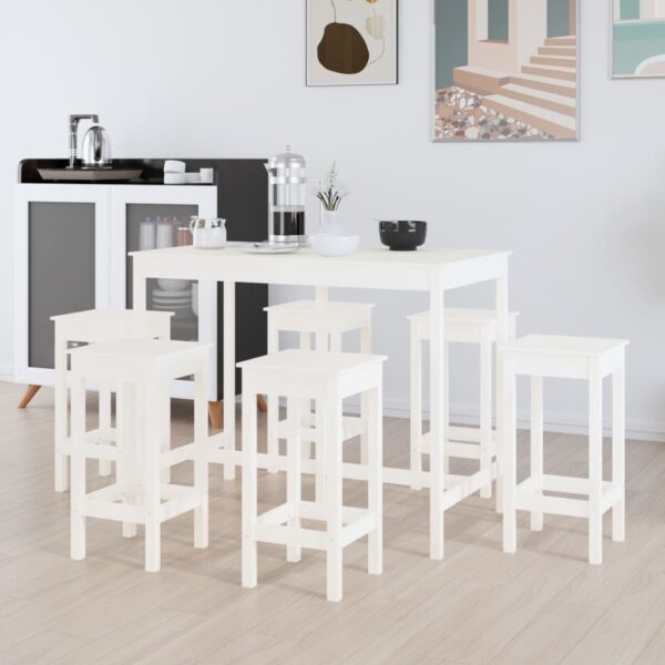 7 pcs conjunto de bar pinho maciço branco - Image 4