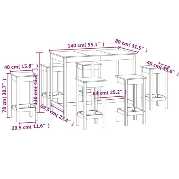 7 pcs conjunto de bar pinho maciço branco - Image 7