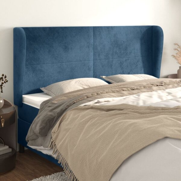 Cabeceira cama c/ abas veludo 163x23x118/128 cm azul-escuro