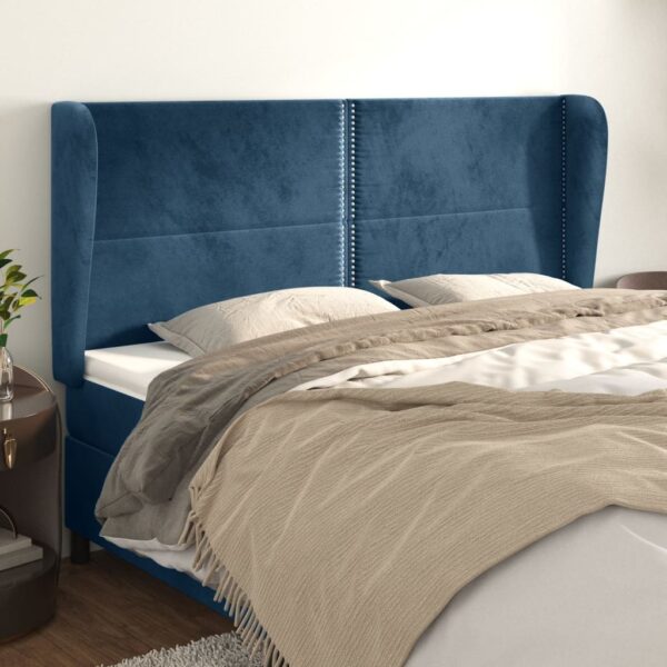 Cabeceira cama c/ abas veludo 163x23x118/128 cm azul-escuro