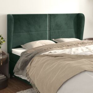Cabeceira cama c/ abas veludo 203x23x118/128 cm verde-escuro