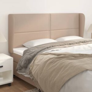 Cabeceira cama c/ abas couro artif. 203x23x118/128cm cappuccino