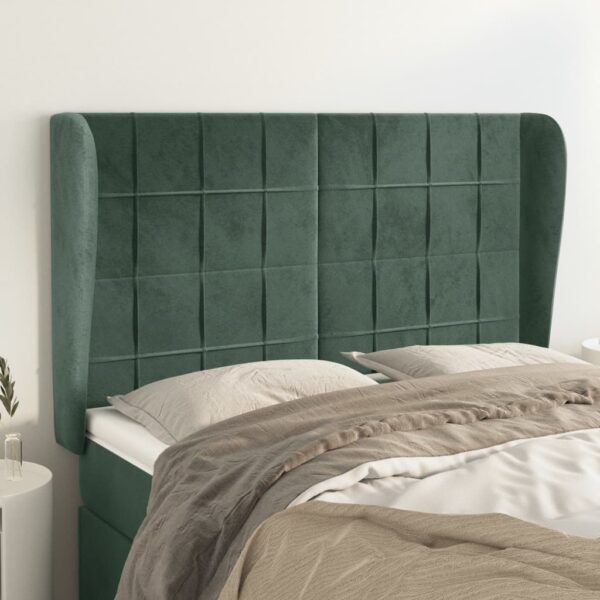 Cabeceira cama c/ abas veludo 147x23x118/128 cm verde-escuro