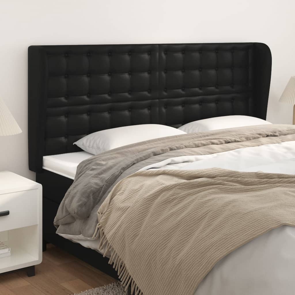 Cabeceira de cama c/ abas couro artif. 163x23x118/128 cm preto