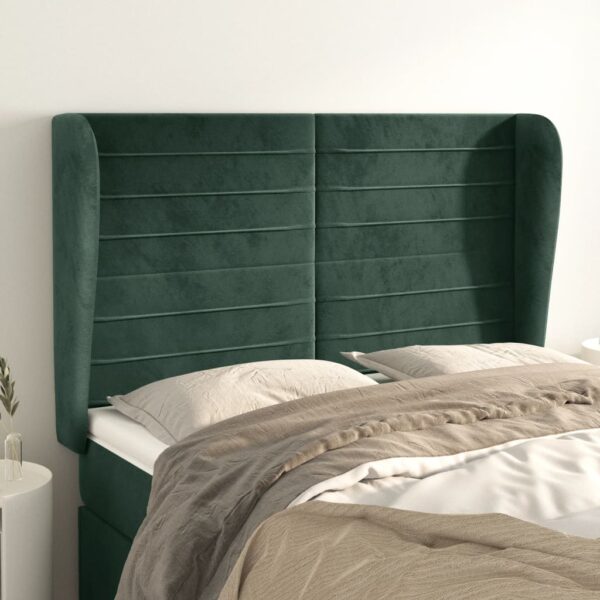 Cabeceira cama c/ abas veludo 147x23x118/128 cm verde-escuro