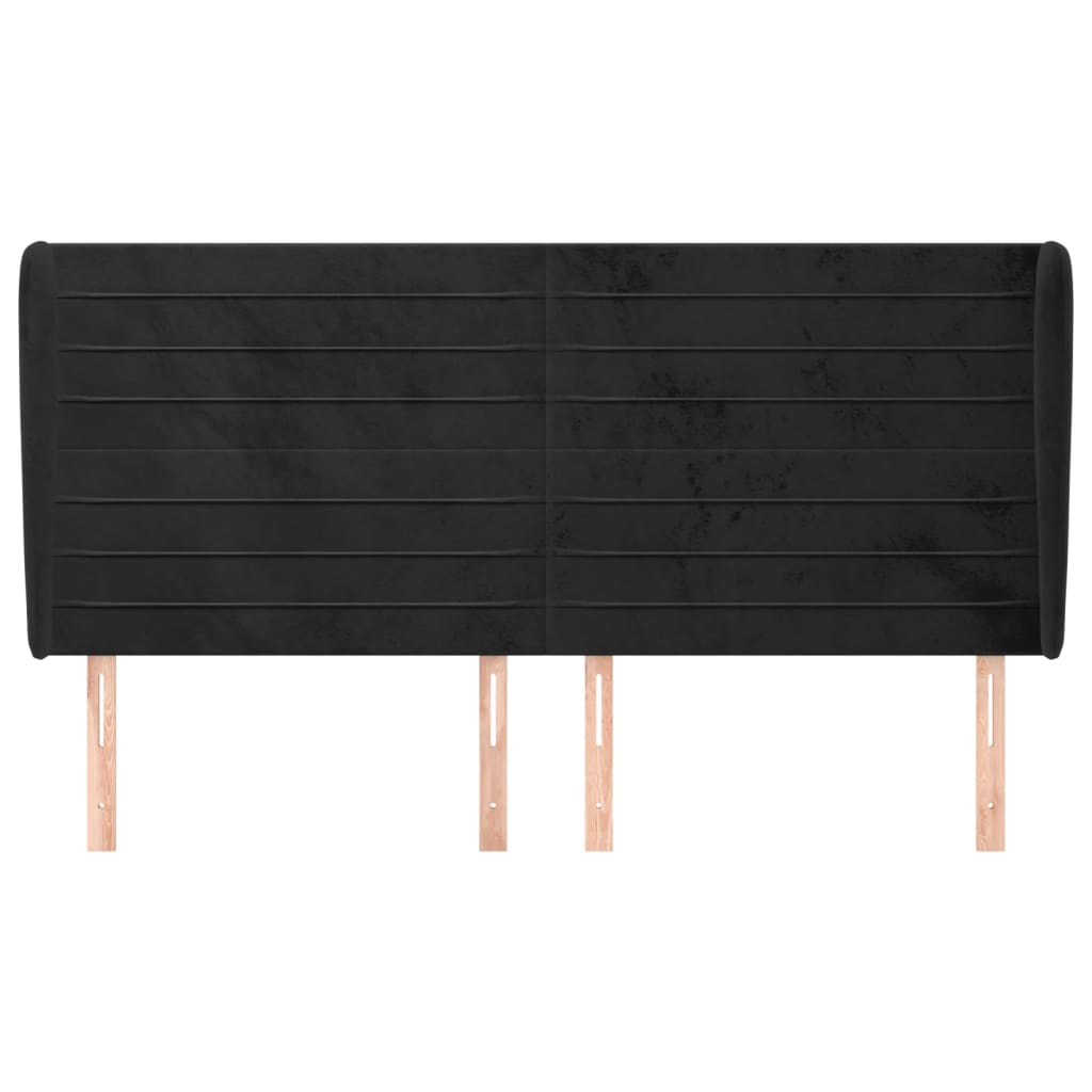 Cabeceira de cama c/ abas veludo 203x23x118/128 cm preto - Image 2