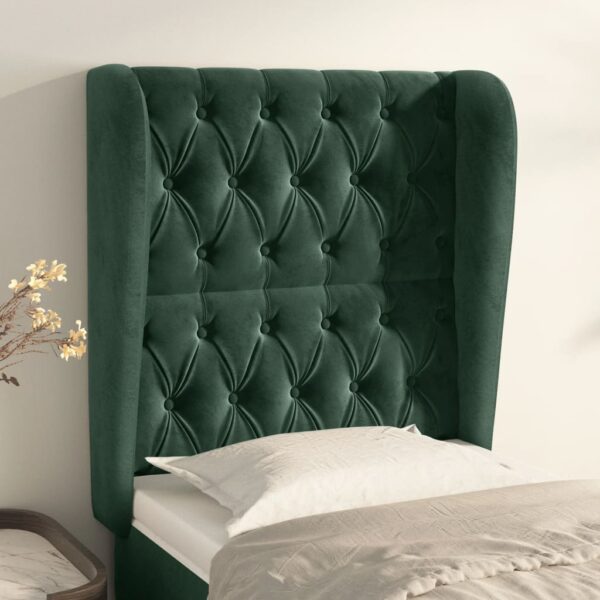 Cabeceira de cama c/ abas veludo 83x23x118/128 cm verde-escuro