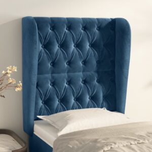 Cabeceira cama c/ abas veludo 83x23x118/128 cm azul-escuro