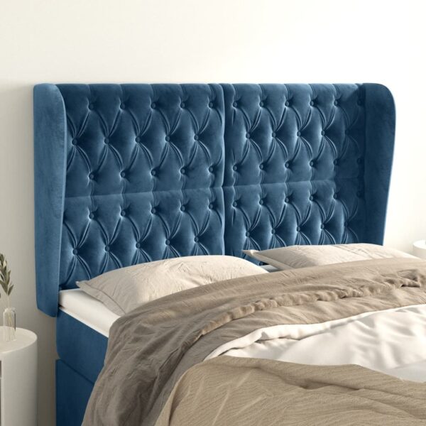 Cabeceira cama c/ abas veludo 163x23x118/128 cm azul-escuro