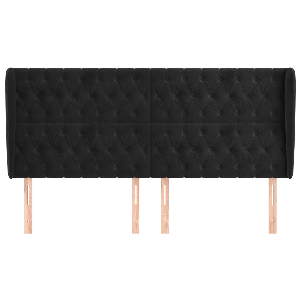 Cabeceira de cama c/ abas veludo 203x23x118/128 cm preto - Image 2