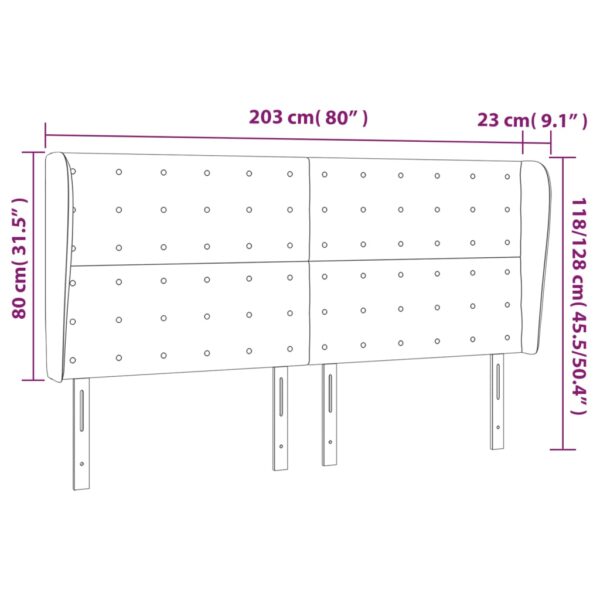 Cabeceira cama c/ abas veludo 203x23x118/128 cm cinzento-claro - Image 8